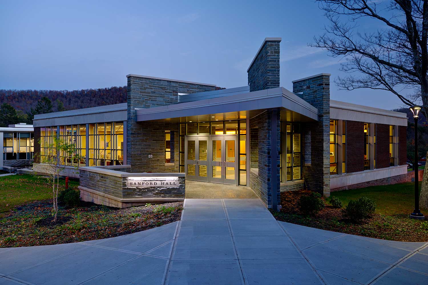 Front elevation of academic building renovation by Mosaic Associates at SUNY Delhi