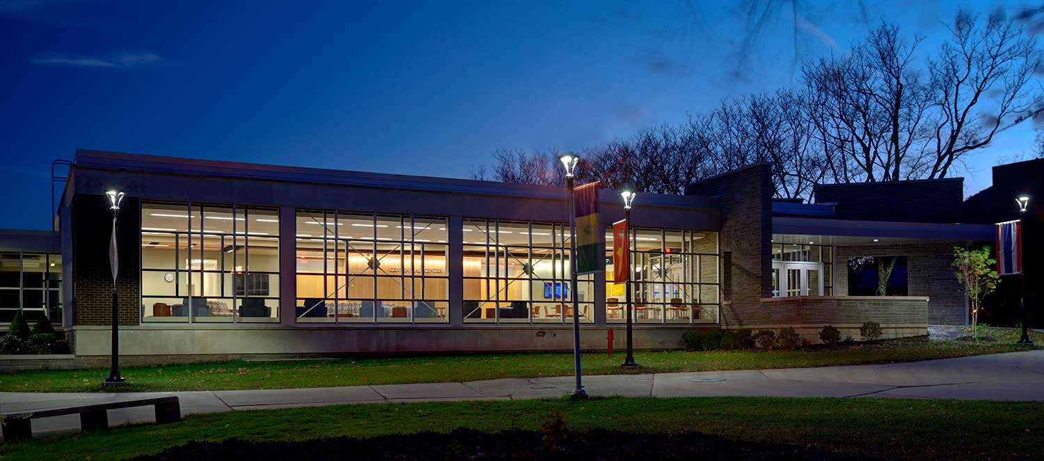 Side elevation of academic building renovation by Mosaic Associates at SUNY Delhi