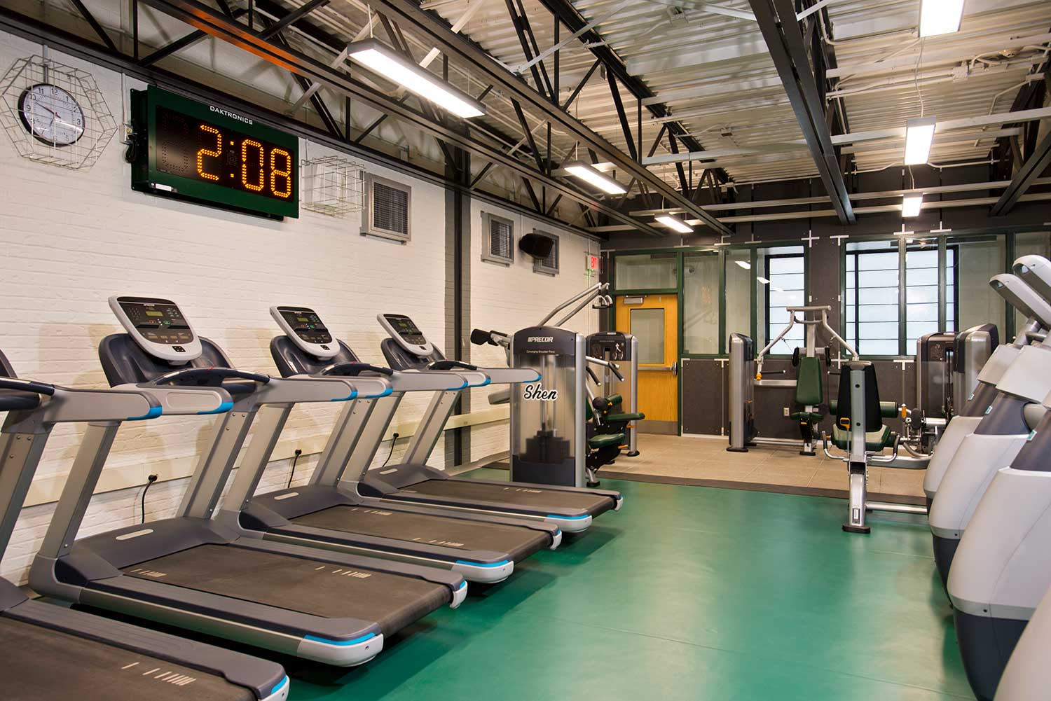 The fitness center was designed for multi-purpose and community use, with a stage for school performances and activities and public restrooms.